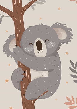 Cute Koala Hugging a Tree
