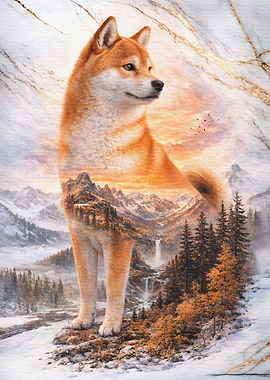 Shiba Inu in Mountain Landscape