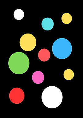 Colorful polka dots on black background
