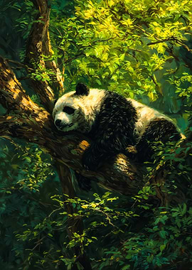 Panda Resting in Tree Painting