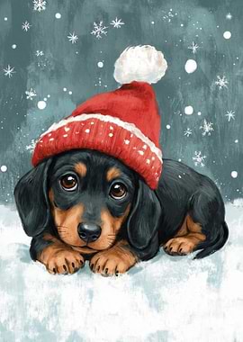 Cute Dachshund Puppy in Santa Hat