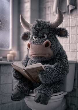 Bull Reading on Toilet