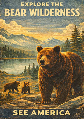Explore the Bear Wilderness Vintage Poster