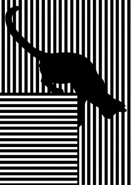 Black Cat Silhouette on Striped Background