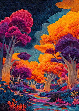 Vibrant Textured Fantasy Forest Landscape