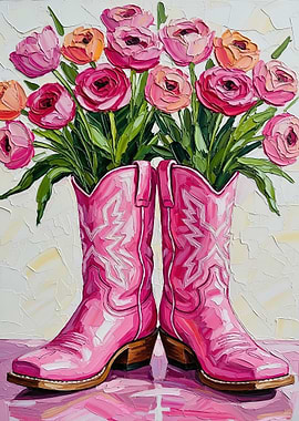 Pink Cowboy Boots with Flowers