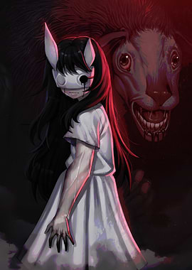 Girl in Mask with Monster Behind