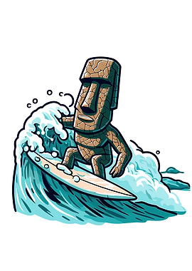 Moai Surfing on a Wave