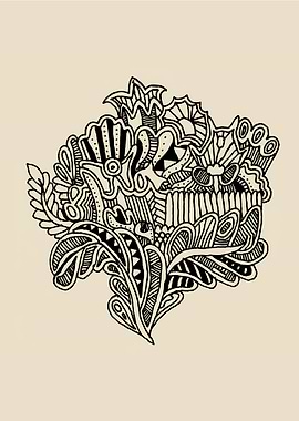 Abstract Black and White Floral Doodle
