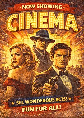 Retro Cinema Poster with Actors