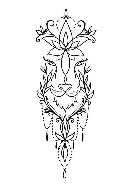 Lion Head Floral Tattoo Design