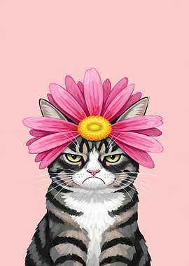 Grumpy Cat with Pink Flower Crown