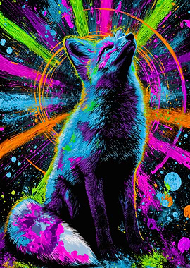 Colorful Neon Paint Splatter Fox