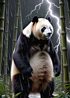 Panda in a thunderstorm