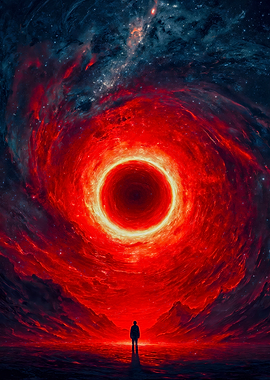 Man Facing Red Cosmic Void