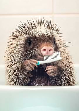Hedgehog Brushing Teeth