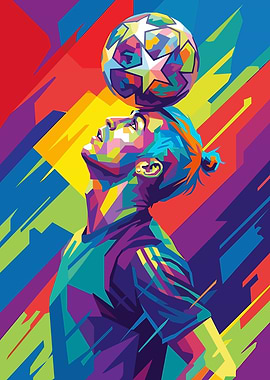 Footballer with Ball on Head