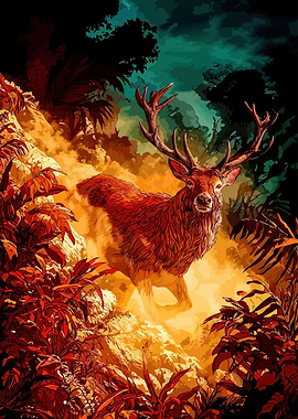 Majestic Stag in a Fiery Forest