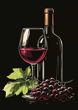 Wine bottle with grapes