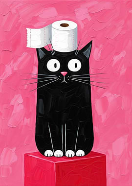 Black Cat with Toilet Paper Hat