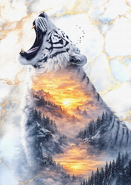 White Tiger Landscape Double Exposure