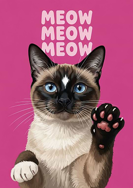 Siamese Cat Waving Paw