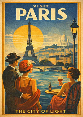 Visit Paris City of Light Vintage Poster