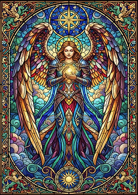 Stained Glass Angel with Glowing Orb