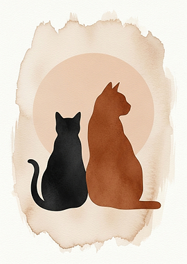 Two Cats Sitting in Front of a Circle