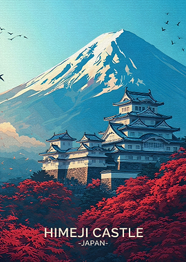 Himeji Castle with Mount Fuji