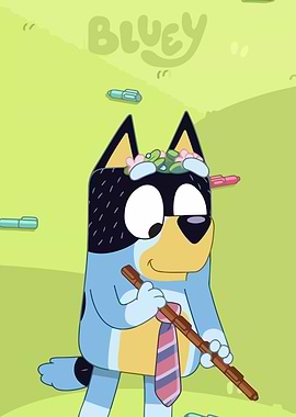 Bluey character with flowers and tie