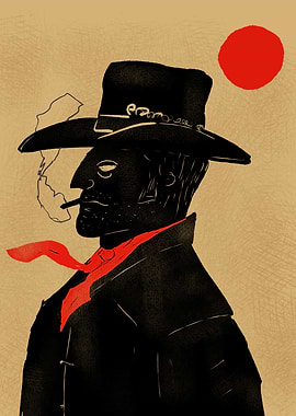 Cowboy Smoking Under a Red Sun