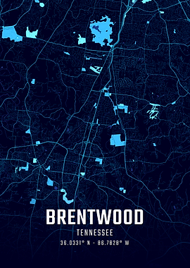 Brentwood Tennessee Midnight City Map