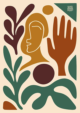 Abstract Face and Hand with Botanicals