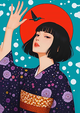 Woman in Kimono with Bird