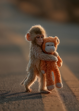 Punch Monkey Hugs Teddy Bear
