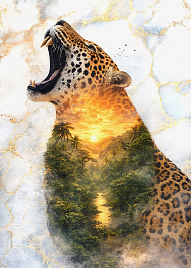 Jaguar with Jungle Sunset Overlay