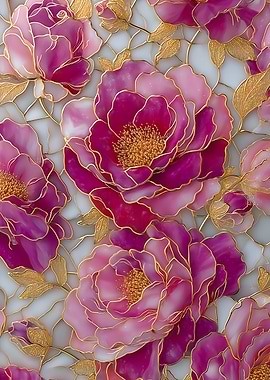 Pink and Gold Floral Stained Glass