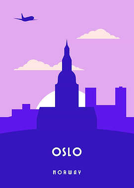 Oslo Skyline with Airplane