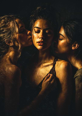 Three Women Intimate Oil Painting