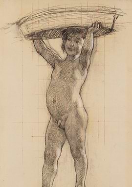 Nude Child Carrying Basket