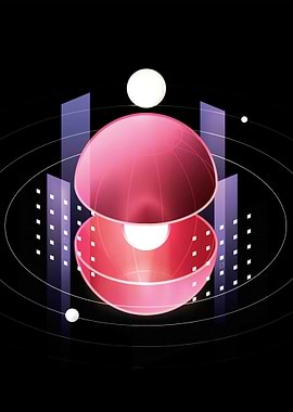 Abstract Geometric Sphere and Cityscape