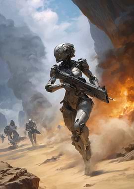 Robotic soldiers in desert combat