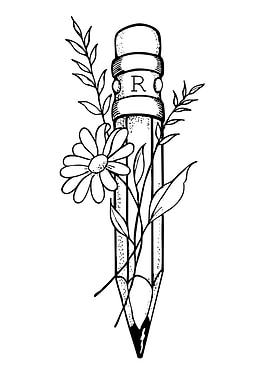 Pencil with Flowers and Letter R