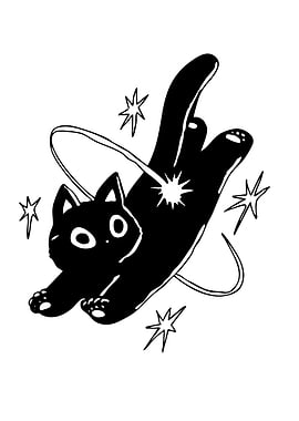 Black Cat with Stars and Orbit