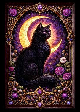 Black Cat with Crescent Moon