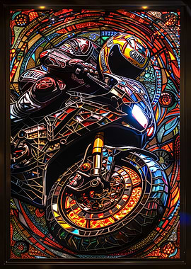 Stained Glass Motorcycle Racer
