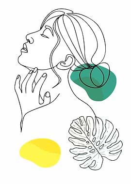 Abstract Line Art Woman with Tropical Leaf