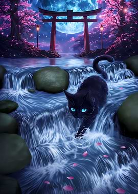 Black Cat by Torii Gate