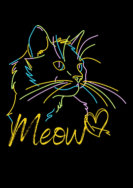 Neon Cat Meow Heart